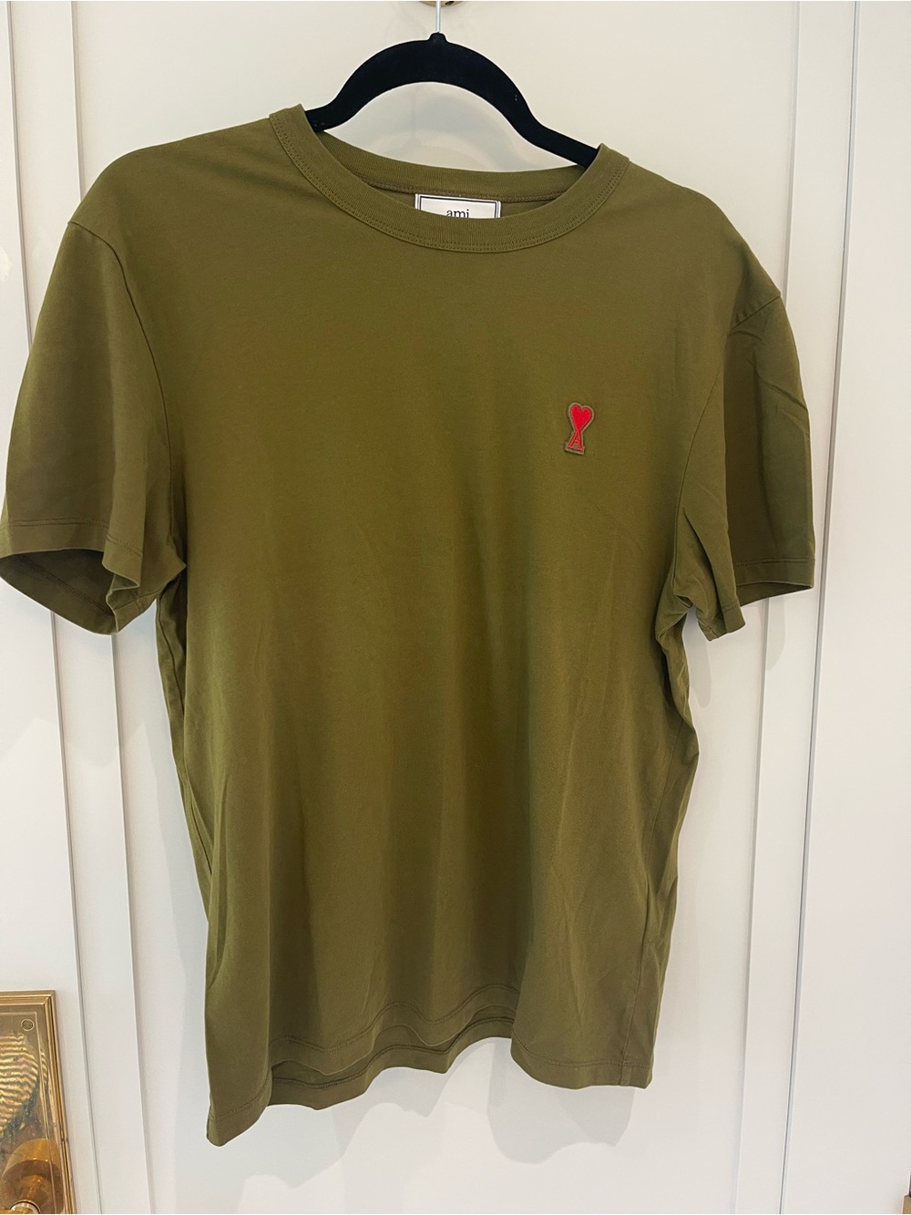 Ami Alexandre Mattiussi Olive Green Short-Sleeve Tee with Red Heart Patch